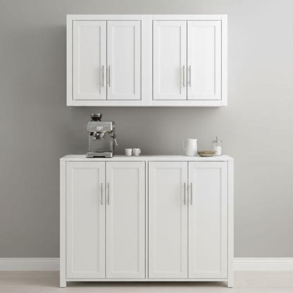 KF33094WH Savannah Kitchen Storage Pantry Set Sideboard & 2 Wall Cabinets - White - 3 Piece