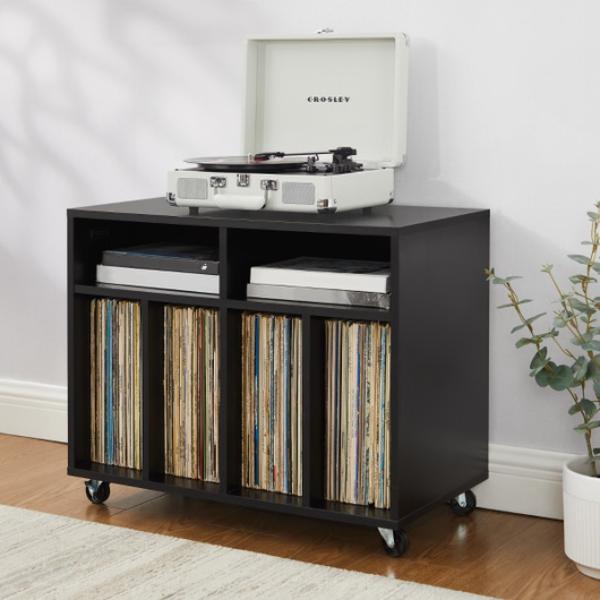 CF1134-DT Carlo Rolling Record Player Stand with Vinyl Storage - Dark Teal