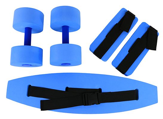CanDo Deluxe Aquatic Exercise Kit (Jogger Belt, Ankle Cuffs, Hand Bars), Medium, Blue