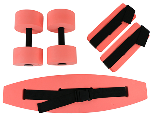 CanDo Deluxe Aquatic Exercise Kit (Jogger Belt, Ankle Cuffs, Hand Bars), Medium, Red