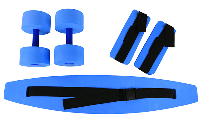 CanDo Deluxe Aquatic Exercise Kit (Jogger Belt, Ankle Cuffs, Hand Bars), Large, Blue