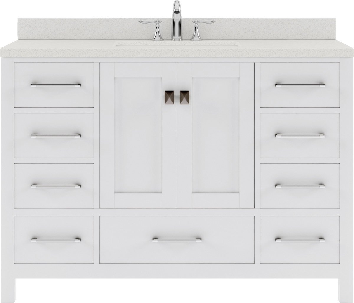 GS-50048-DWQSQ-WH-NM Caroline Avenue 48 in. Single Bath Vanity in White with White Quartz Top & Square Sink -  VIRTU USA