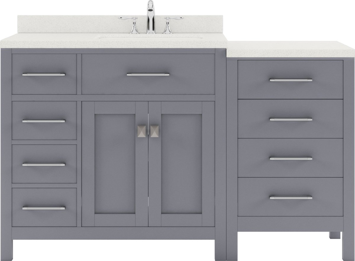 MS-2157L-DWQRO-GR-NM 35 x 57 x 22 in. Caroline Parkway Single Bath Vanity with White Quartz Top & Round Sink, Gray -  VIRTU USA