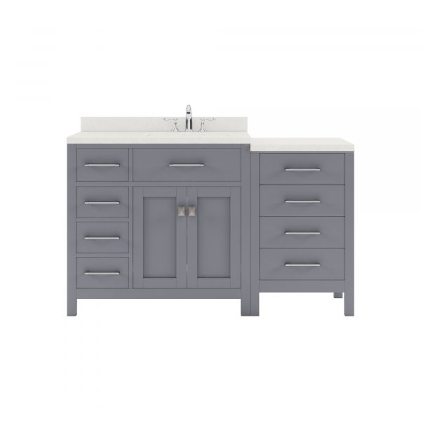 MS-2157L-DWQSQ-GR-NM 57 in. Caroline Parkway Single Bath Vanity with White Quartz Top & Square Sink, Gray -  VIRTU USA