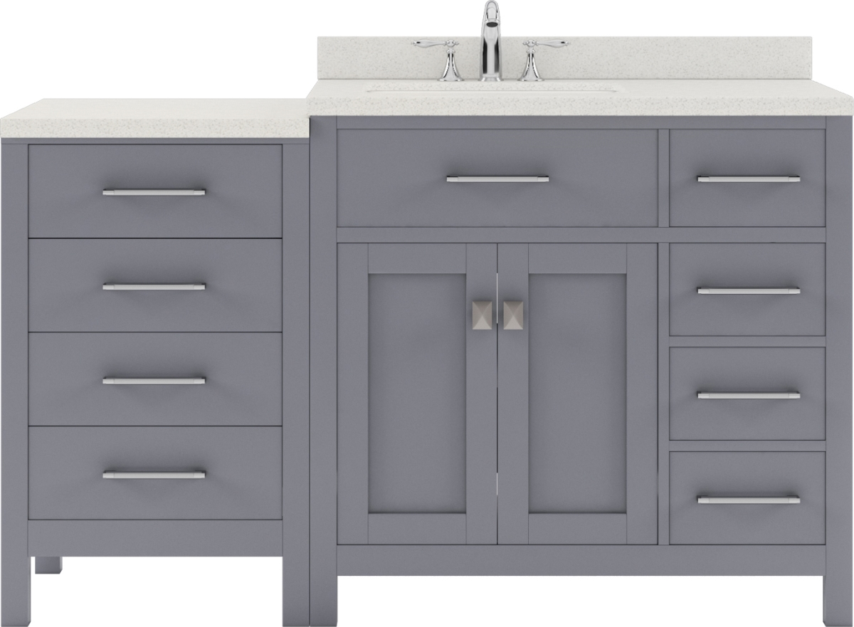 MS-2157R-DWQRO-GR-NM 57 in. Caroline Parkway Single Bath Vanity in Gray with White Quartz Top & Round Sink -  VIRTU USA