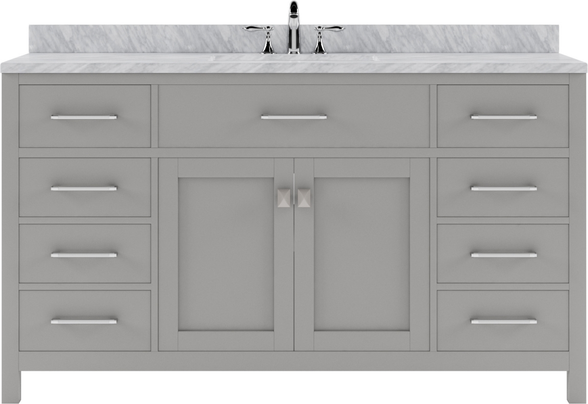 MS-2060-WMSQ-GR-NM 60 in. Caroline Single Bath Vanity with White Marble Top & Square Sink, Gray -  Modern Fittings