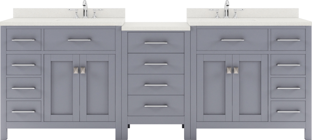 MD-2193-DWQRO-GR-NM 35 x 93 x 22 in. Caroline Parkway Double Bath Vanity with White Quartz Top & Round Sinks, Gray -  VIRTU USA