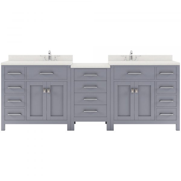 MD-2193-DWQSQ-GR-NM 93 in. Caroline Parkway Double Bath Vanity with White Quartz Top & Square Sinks, Gray -  VIRTU USA