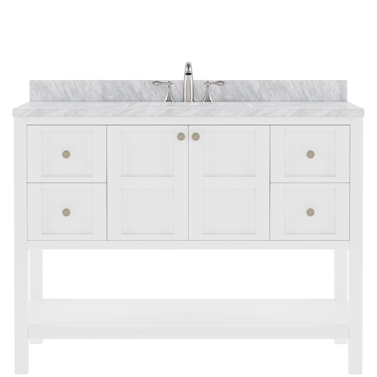 USA ES-30048-WMRO-WH-001-NM 48 in. Winterfell Single Bath Vanity with White Marble Top & Round Sink for Brushed Nickel Faucet, White -  VIRTU