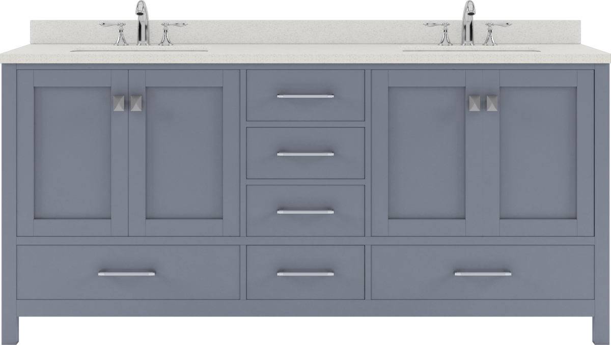 GD-50072-DWQSQ-GR-NM Caroline Avenue 72 in. Double Bath Vanity in Gray with White Quartz Top & Square Sinks -  VIRTU USA