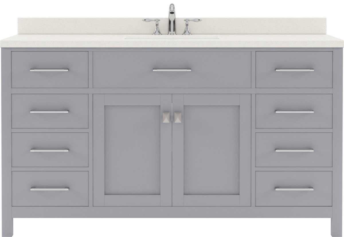 MS-2060-DWQRO-GR-NM Caroline 60 in. Single Bath Vanity in Gray with White Quartz Top & Round Sink -  VIRTU USA