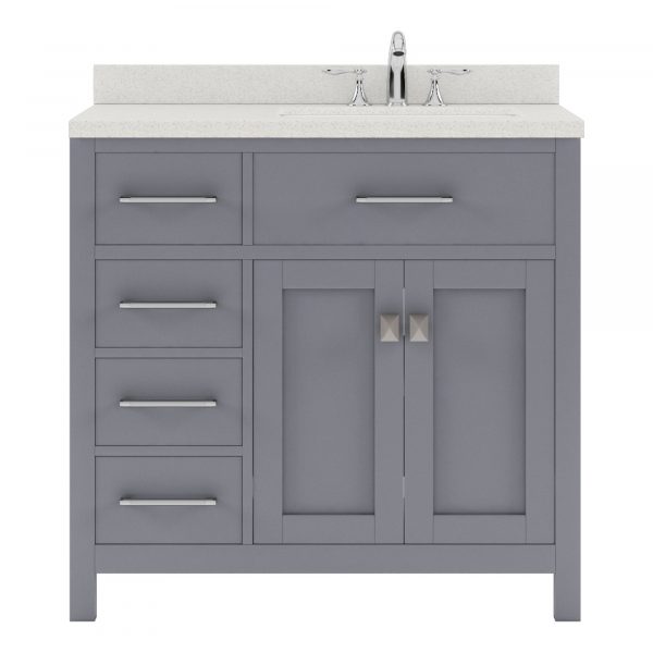 MS-2136L-DWQSQ-GR-NM 36 in. Caroline Parkway Single Bath Vanity with White Quartz Top & Square Sink, Gray -  VIRTU USA