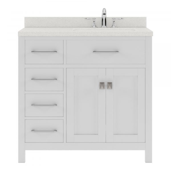 MS-2136L-DWQSQ-WH-NM 36 in. Caroline Parkway Single Bath Vanity with White Quartz Top & Square Sink, White -  VIRTU USA