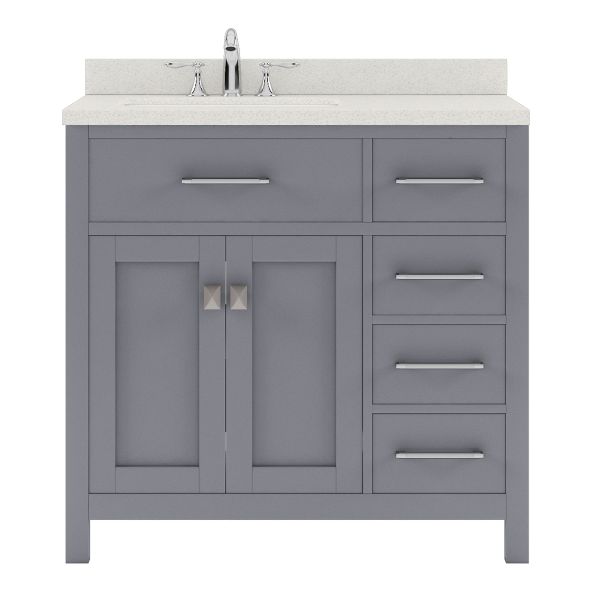 MS-2136R-DWQSQ-GR-NM 36 in. Caroline Parkway Single Bath Vanity in Gray with White Quartz Top & Square Sink -  VIRTU USA