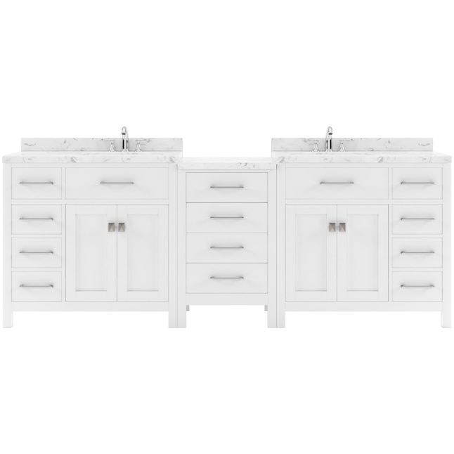 MD-2193-CMRO-WH-NM 93 in. Caroline Parkway Double Bath Vanity in White with Cultured Marble Quartz Top & Round Sinks -  Modern Fittings