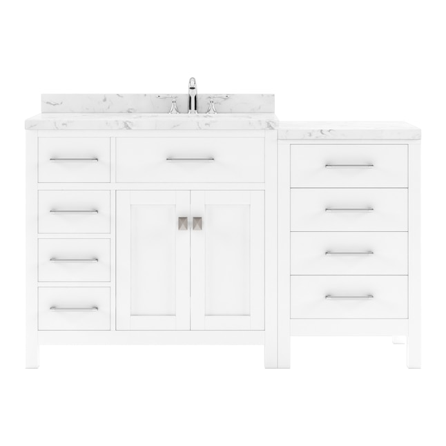 MS-2157L-CMRO-WH-NM 57 in. Caroline Parkway Single Bath Vanity in White with Cultured Marble Quartz Top & Round Sink -  Modern Fittings