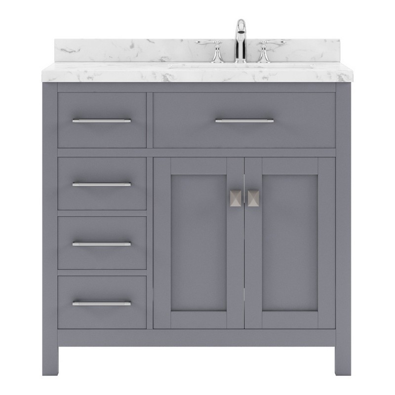 MS-2136L-CMSQ-GR-NM 36 in. Caroline Parkway Single Bath Vanity in Gray with Cultured Marble Quartz Top & Square Sink -  Modern Fittings