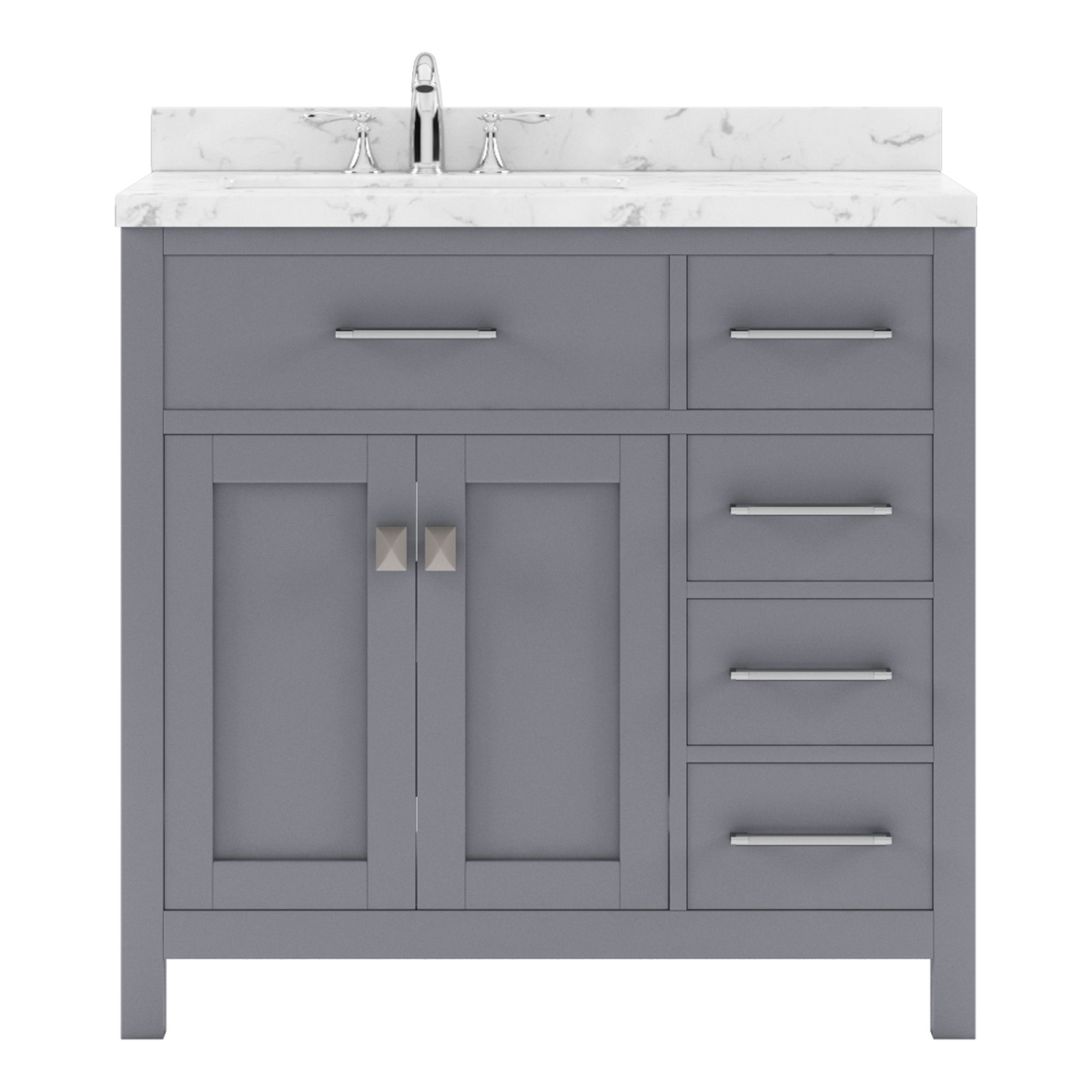 MS-2136R-CMSQ-GR-NM 36 in. Caroline Parkway Single Bathroom Vanity, Gray with Cultured Marble Quartz Top & Square Sink -  Modern Fittings