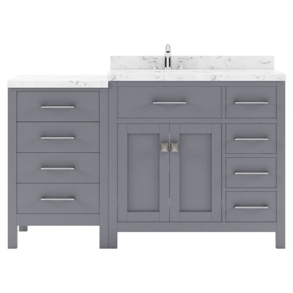 MS-2157R-CMSQ-GR-NM 57 in. Caroline Parkway Single Bath Vanity with Cultured Marble Quartz Top & Square Sink - Gray -  Modern Fittings