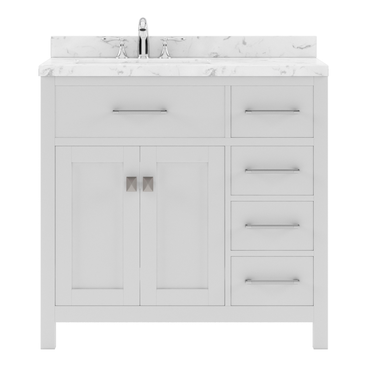 MS-2136R-CMSQ-WH-NM 36 in. Caroline Parkway Single Bath Vanity with Cultured Marble Quartz Top & Square Sink, White