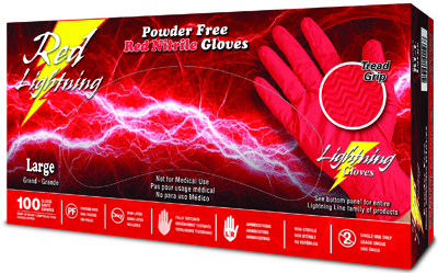 Picture of Atlantic Safety Products LGRL-L Nitrle Red Lightning PF Gloves&#44; Large - Box of 100