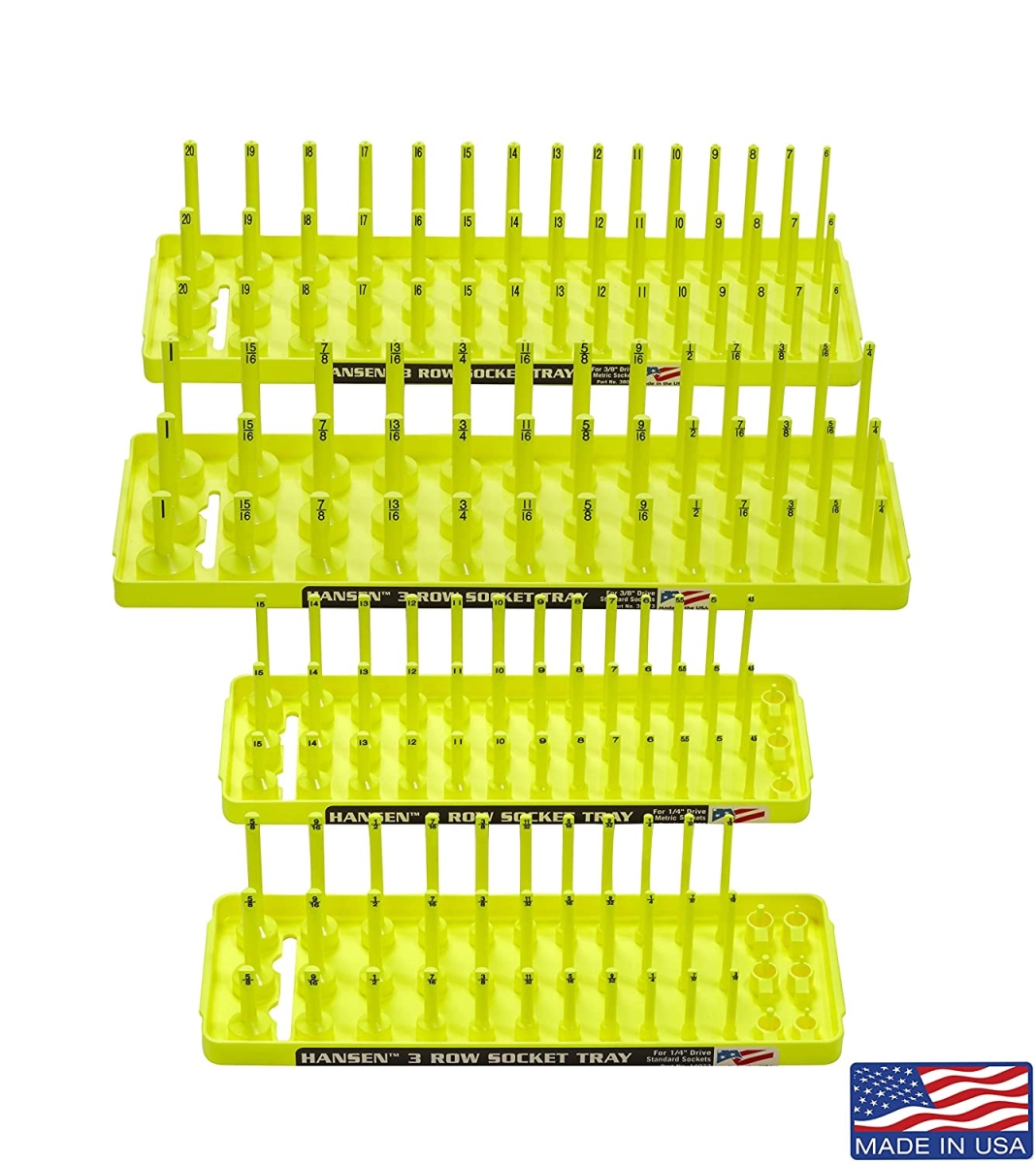 Picture of Hansen Global HA92006 Socket Holders&#44; 3 Rows - Pack of 4 - Hi Viz Yellow