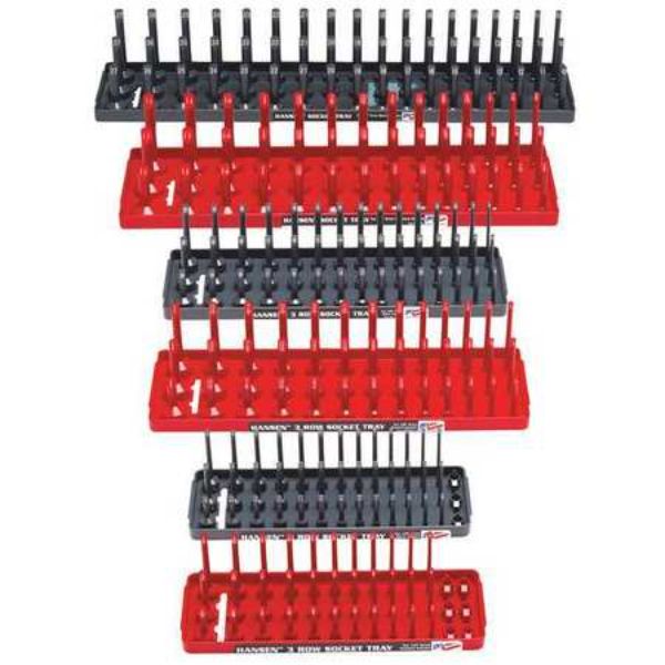 HA92013 3 Row Socket Holders, Red & Grey - Pack of 6