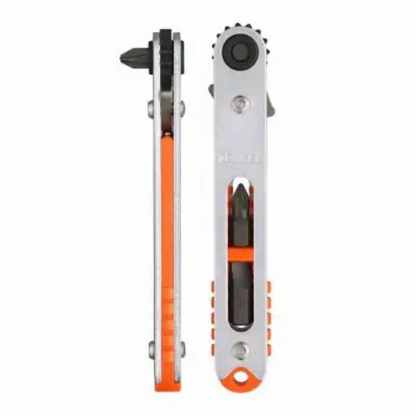 USA  Flat Ratchet Screwdriver - Black - Compact Design - 11 Bits Included