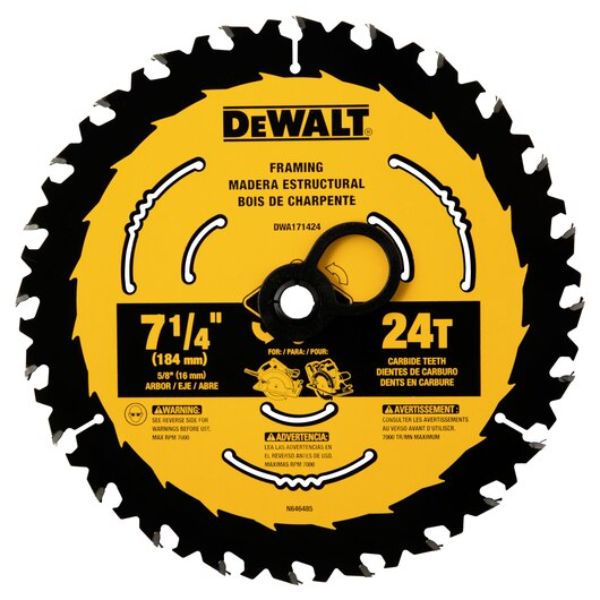 DWA171424 7.25 in. 24-Tooth Tungsten Carbide-Tipped Steel Circular Saw Blade -  Dewalt Black & Decker