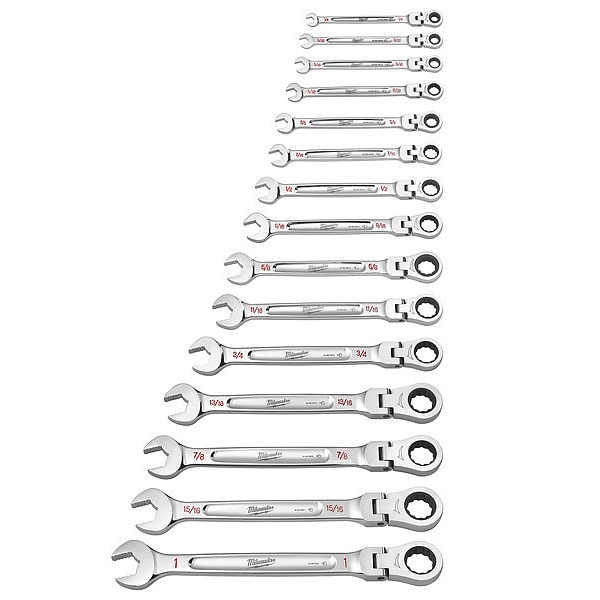 ML48-22-9413 SAE Flex Head Ratcheting Combo Wrench Set, 15 Piece