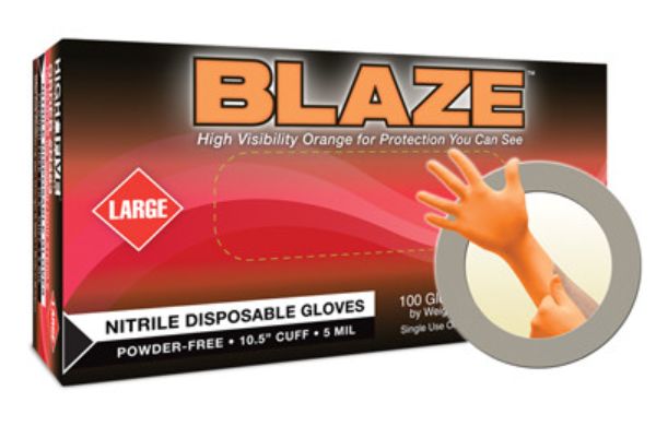 Picture of Ansell Healthcare Products MICN481 Nitrile Blaze Exam PF Gloves, Orange - Small - Box of 100