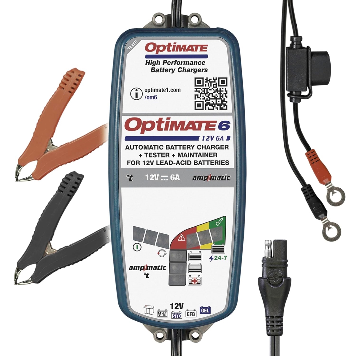 Picture of Tecmate TECTM-361 Optimate Matic 12V 6A Sealed Battery Saving Charger & Maintainer&#44; Blue