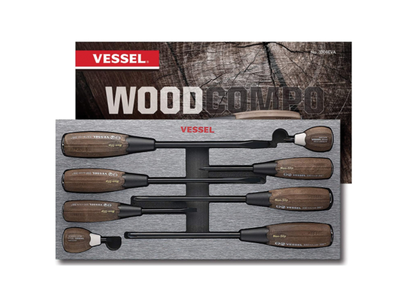 Picture of Vessel Tools USA VES3308EVA Wood-Compo Non-Slip ScrewDrive Set&#44; Pack of 8