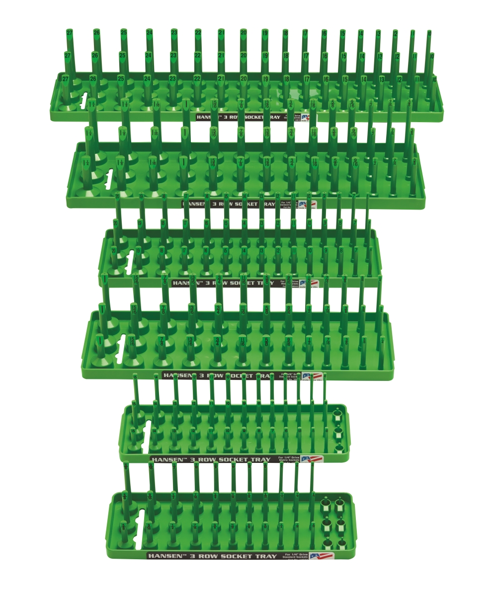 HA92014 3 Row Socket Holders, Green - Pack of 6