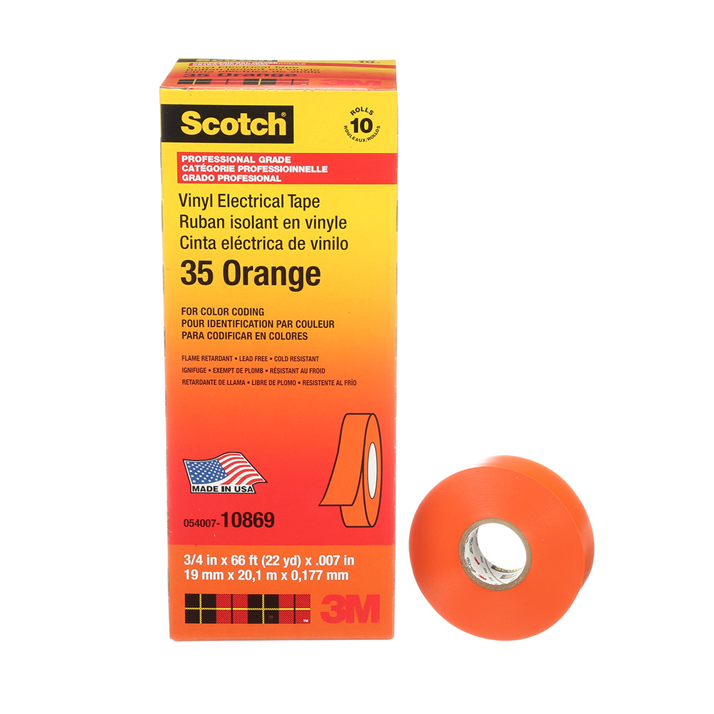 3M10869 0.75 in. x 66 ft. Electrical Vinyl Tape, Orange