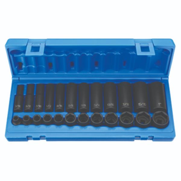 GP1224RD 0.375 in. Drive SAE Impact Socket Set, 6-Point - 24 Piece