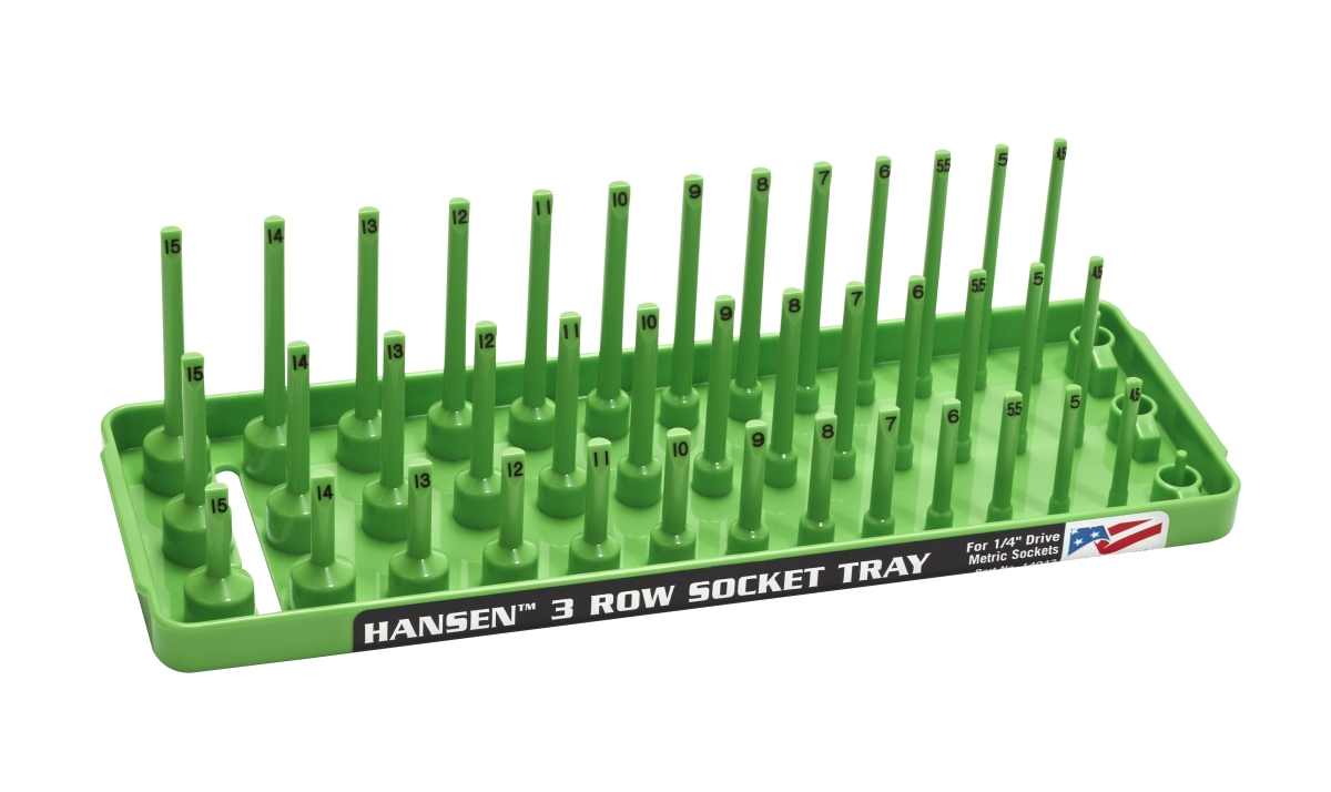 Hansen HA14043 0.25 in. Drive Metric Reg Semi-DP Deep Socket Holder, Green