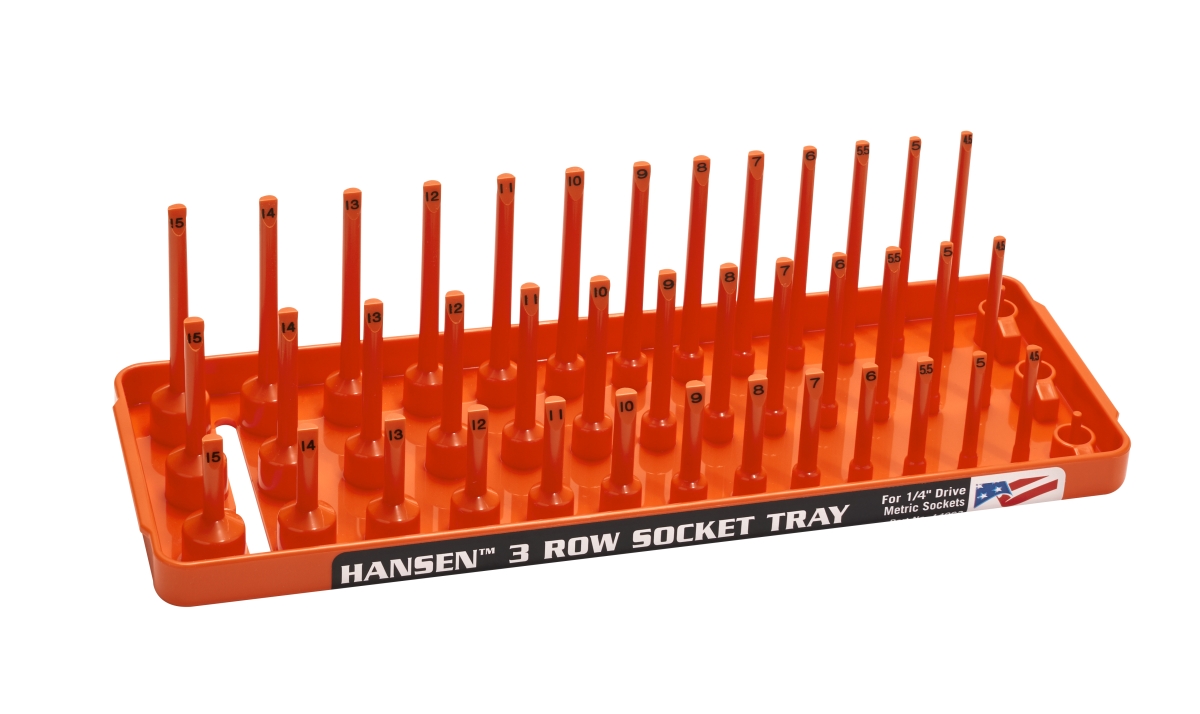 Hansen HA14063 0.25 in. Drive Metric Reg Semi-DP Deep Socket Holder, Red