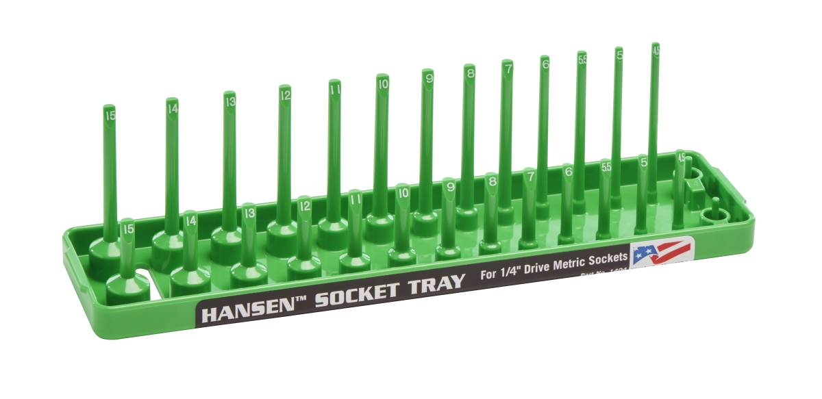 Hansen HA1404 0.25 in. Drive Met Reg & Deep Socket Holder, Green
