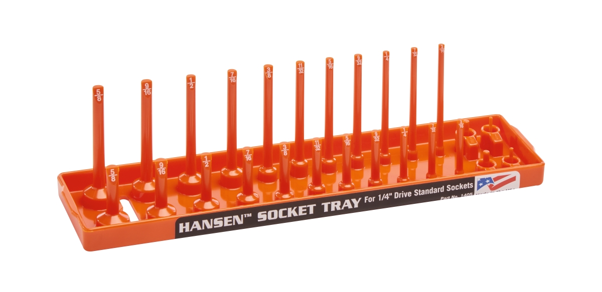Hansen HA1405 0.25 in. Drive Standard Reg & Deep Socket Holder, Orange