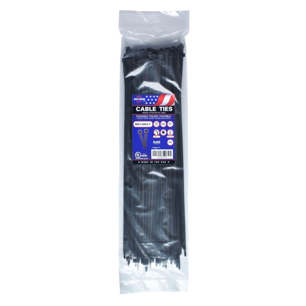 MYMB14-50BLK-C 14 in. UV Cable Ties, Black - 50 lbs - 100 per Bag