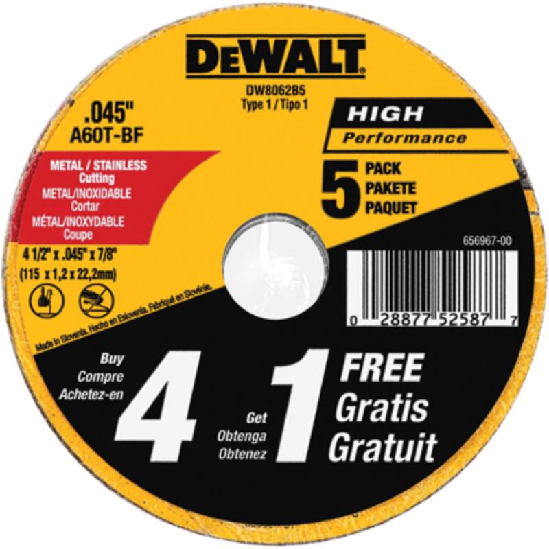 DW8062B5 Cutting Wheels - 4.5 in., Pack of 5