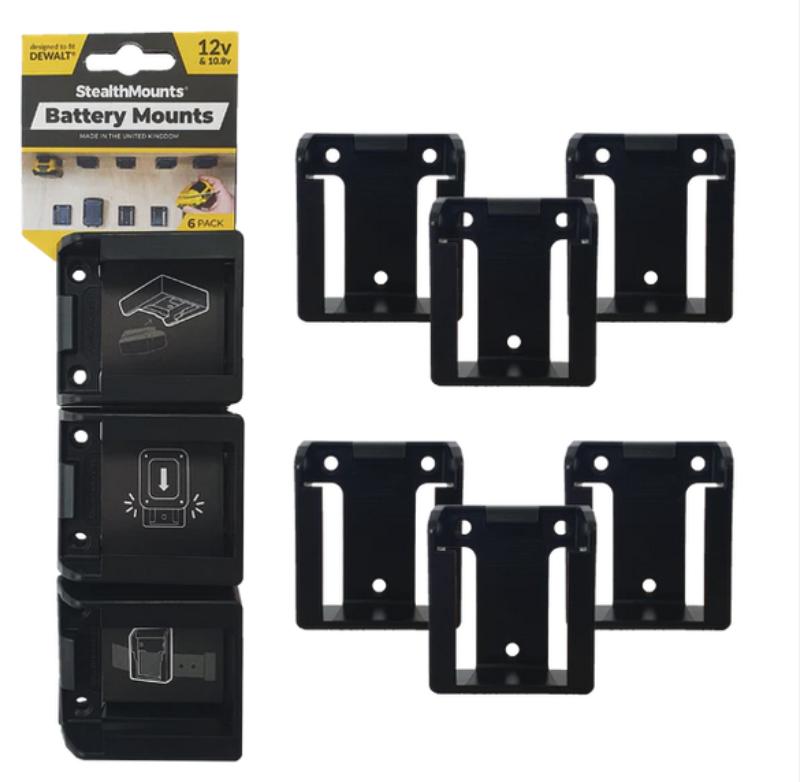 MEMBM-DW12-BLK-6 DeWalt 12V Battery Mounts, Black - Pack of 6
