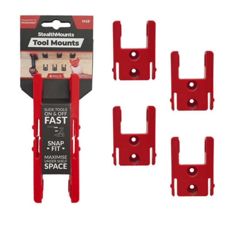 MEMTM-MW18-RED-4 Milwaukee M18 Tool Mounts, Red - Pack of 4