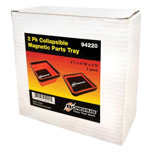 Bondhus 4 x 4 x 2 Inch Pop Up Orange Magnetic Parts Tray, 2 Pack - 94220