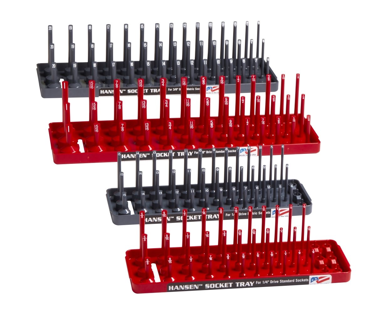 HA92003 Socket Holders - 3-Row, Red & Grey - Pack of 4