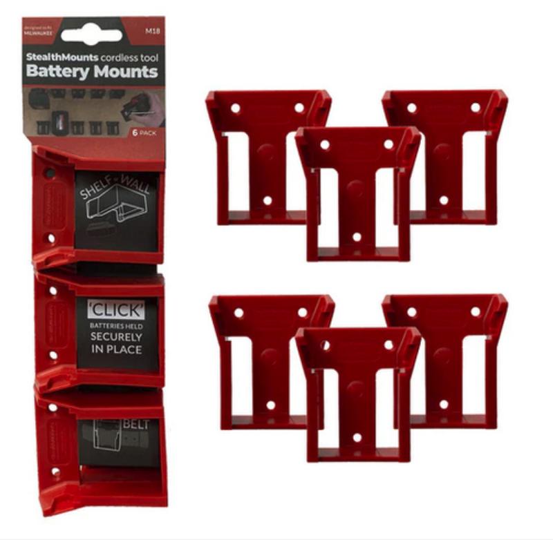 MEMBM-MW18-RED-6 Milwaukee Battery Mounts - M18, Red, Pack of 6