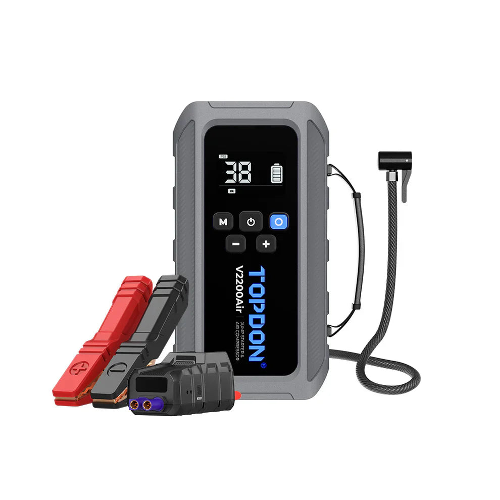TOPV2200AIR 10.5 in. 12V 2-in-1 2000A Peak Jump Starter Air Compressor, Black