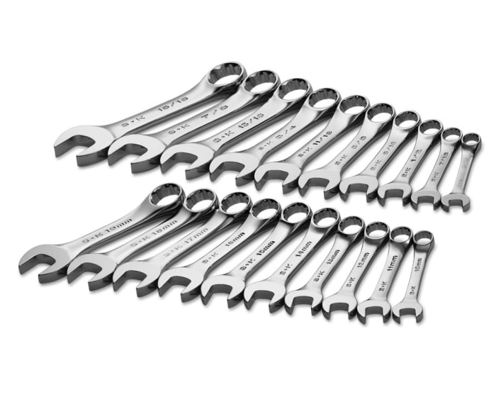 SK Tools SK86250C 12 Point Fractional Metric Short Combination Wrench Set, Silver