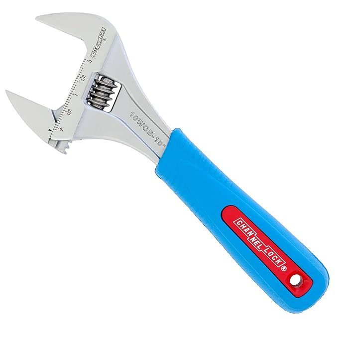 CL10WCB 10 in. Code Blue WideAzz Adjustable Wrench - 2 in. Wide Mouth Jaw Capacity, Chrome & Nickel